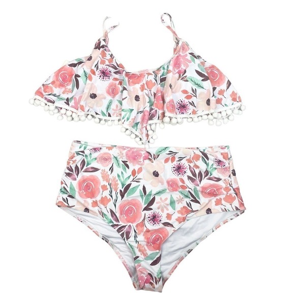 New Floral Womens 3X Tankini High Waist Bikini - Picture 1 of 7